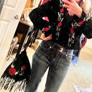 Vintage Char Santa Fe Red Roses Suede Jacket and fringed suede matching handbag